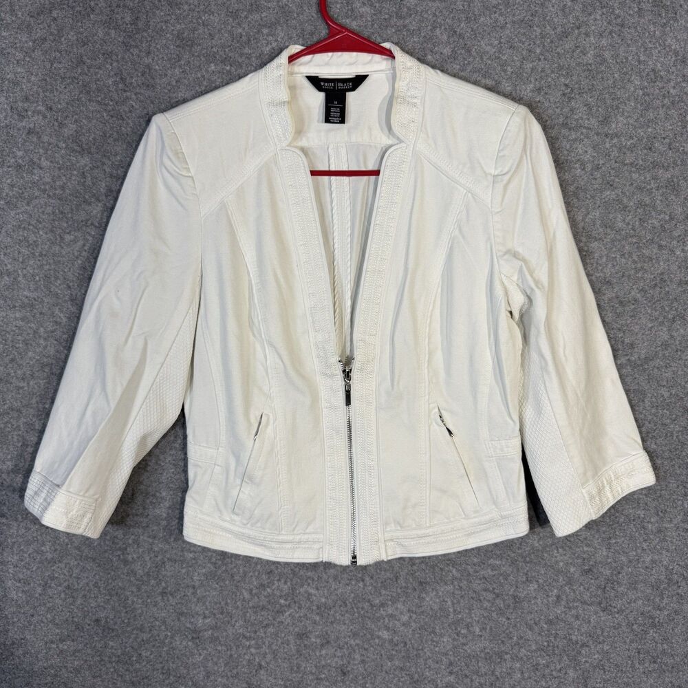 White House Black Market Short White Zip-up Jacket Women Size 10